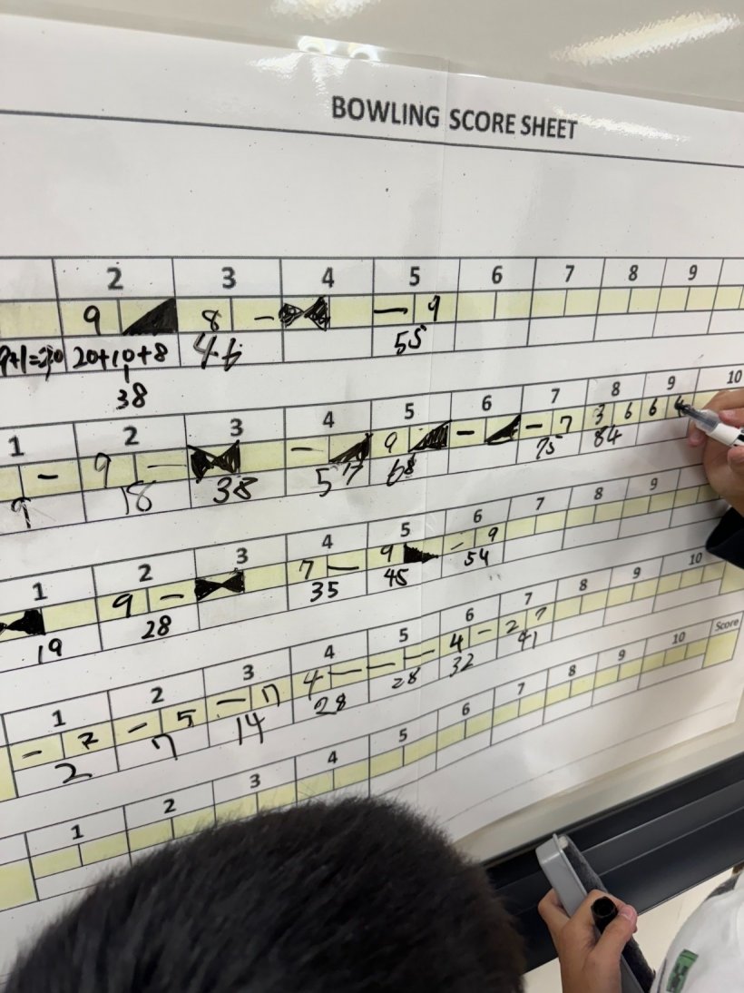 スコアボードに点数を書いている